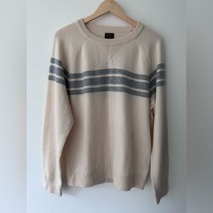 J Crew | W’s L | NEW!! Gray Stripe 100% Cashmere Crewneck Sweater